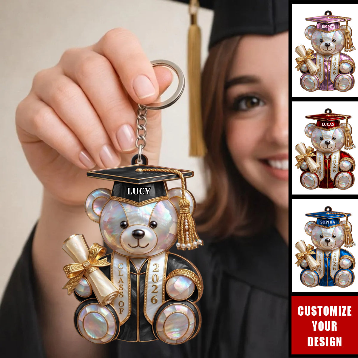 Personalized Class Of Graduation Bear Keychain, Gift For Students