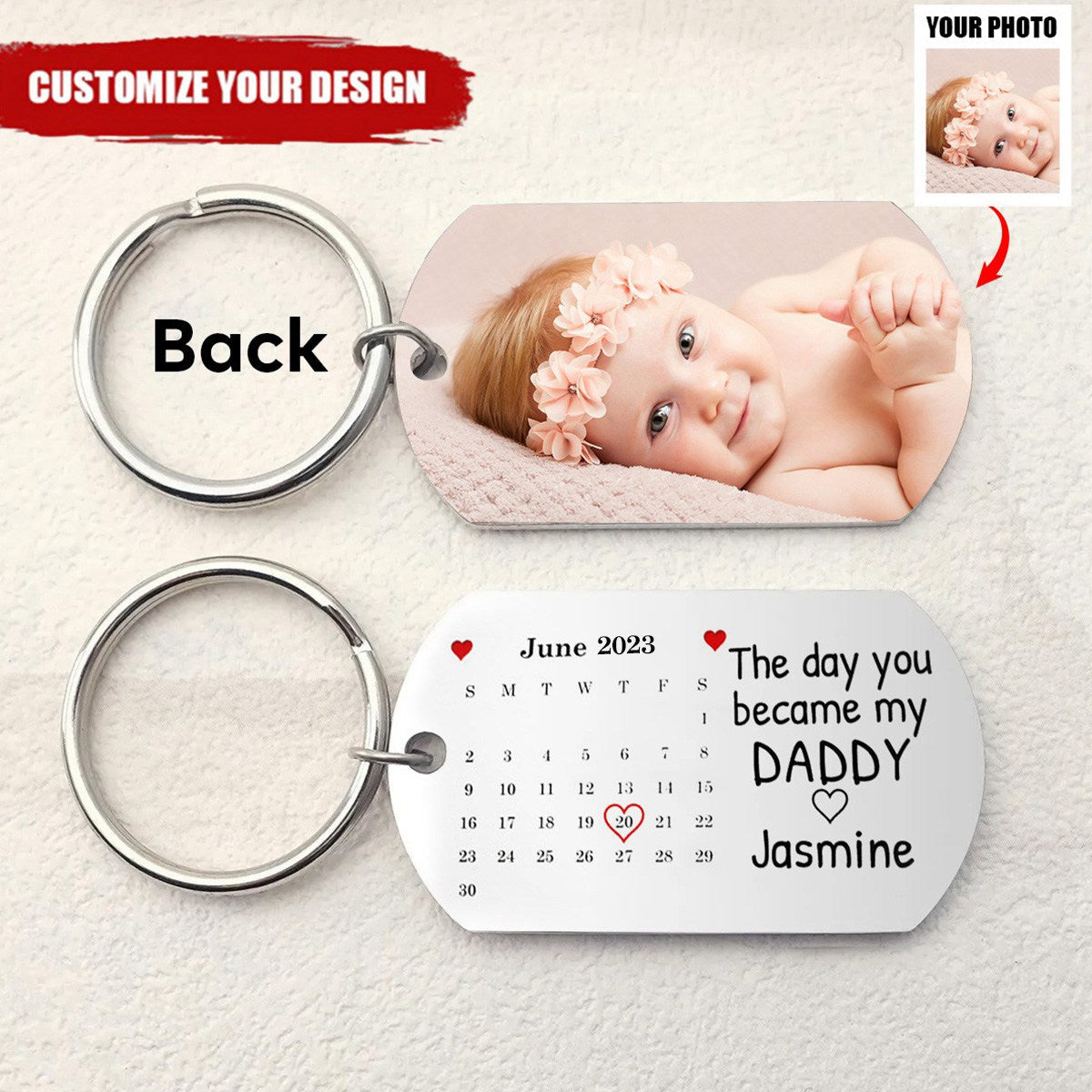 Calendar Custom Photo The Day You Became My Mommy - Personalized Aluminum Keychain