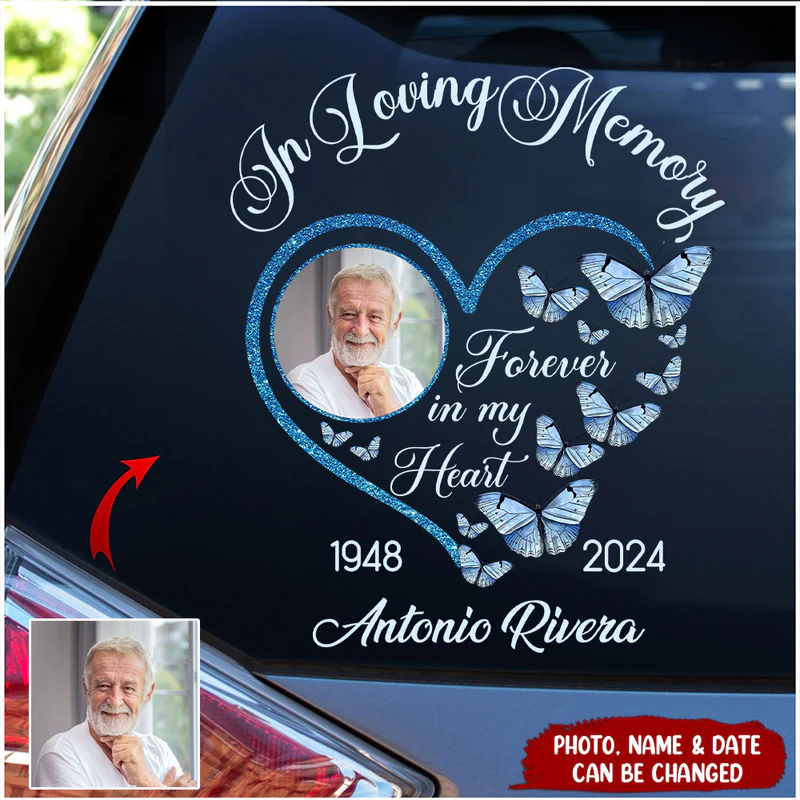 In Loving Memory Sparkling Heart Memorial Butterflies Personalized Decal