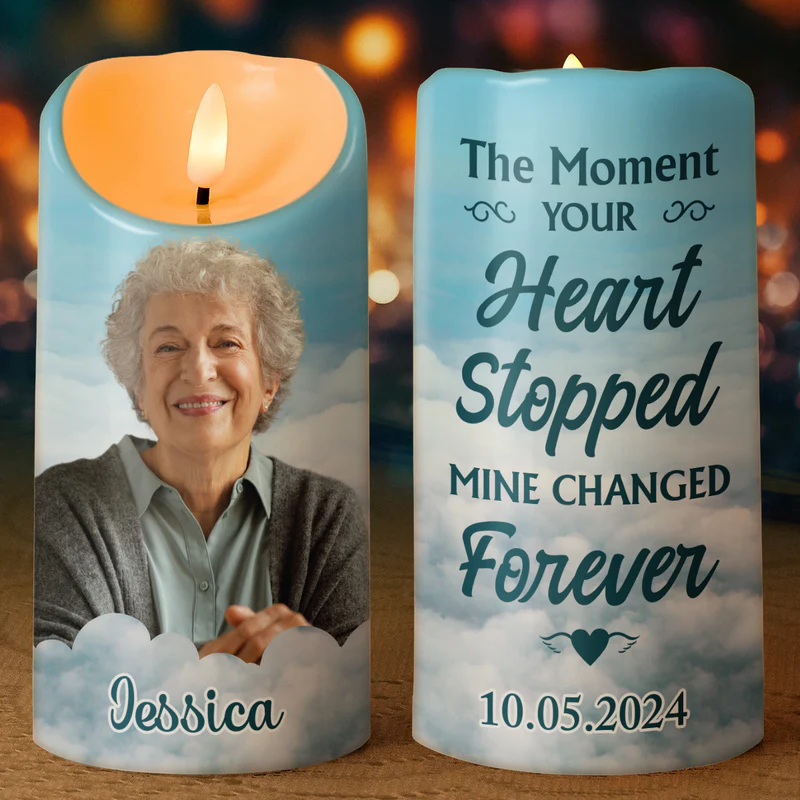 The Moment Your Heart Stopped - Personalized Candle LED Light - Memorial Gift For Family Members