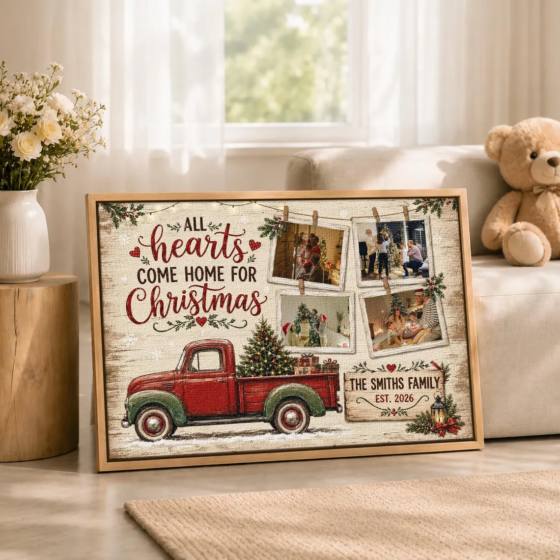 All Hearts Come Home For Christmas - Personalized Family Photo Canvas