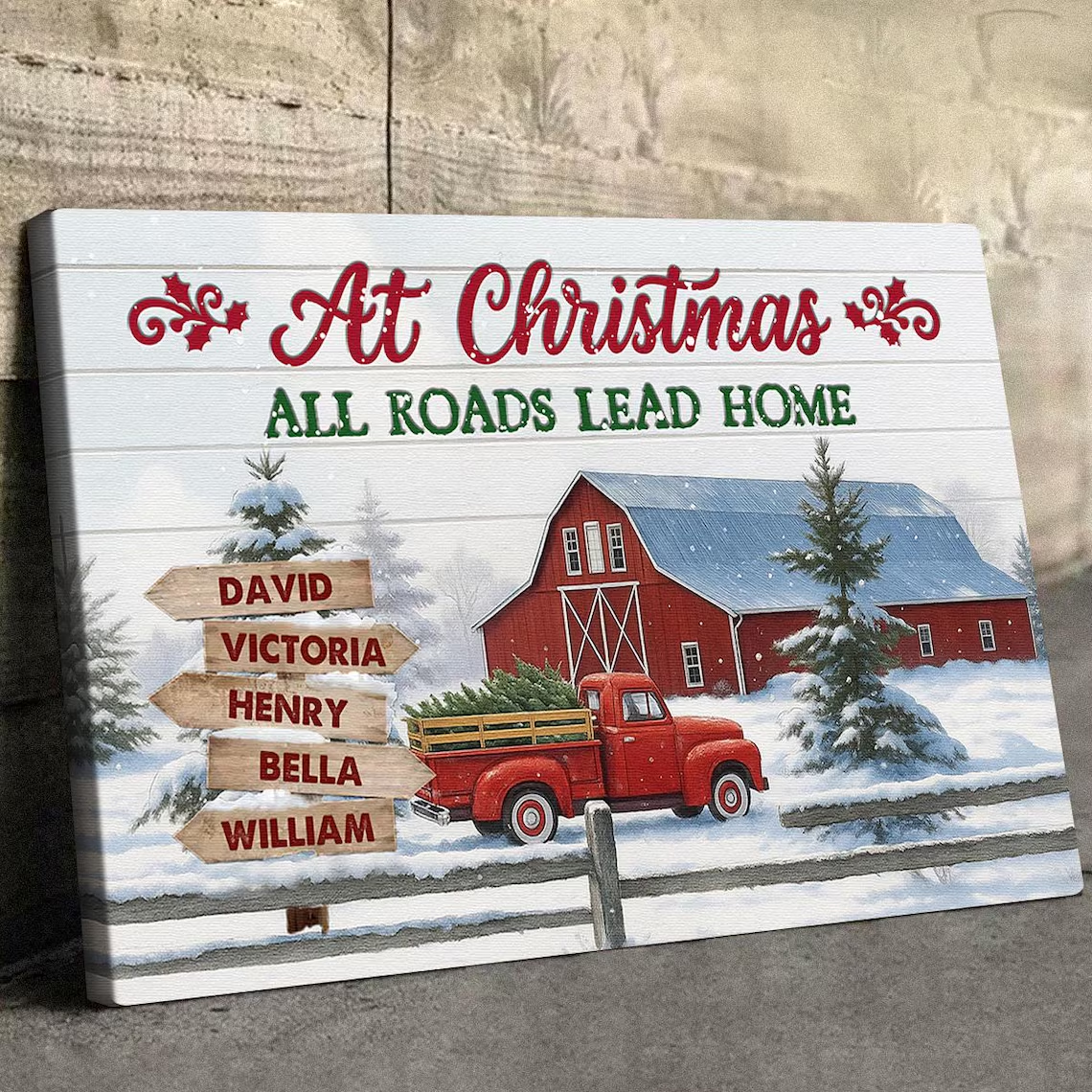 All Roads Lead Home - Personalized Christmas Canvas, Festive Family Gift