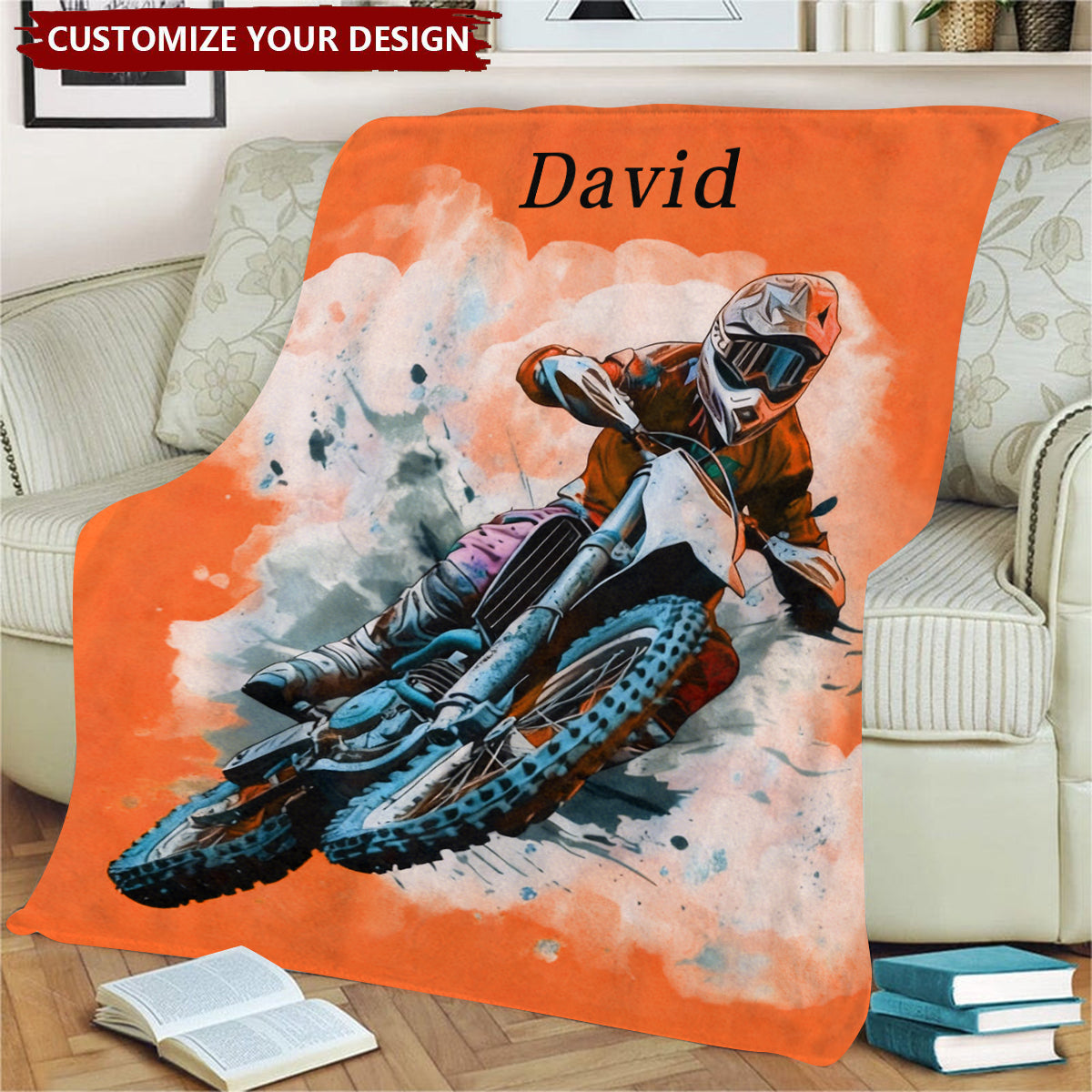 Dirt Bike Blanket Personalized Name Blanket - Gift for Biker