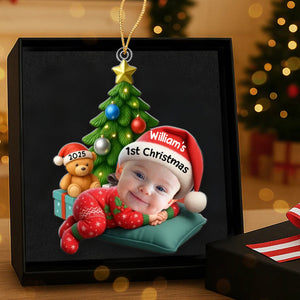 Sleeping Baby In Christmas Pajama - Custom Photo Acrylic Ornament