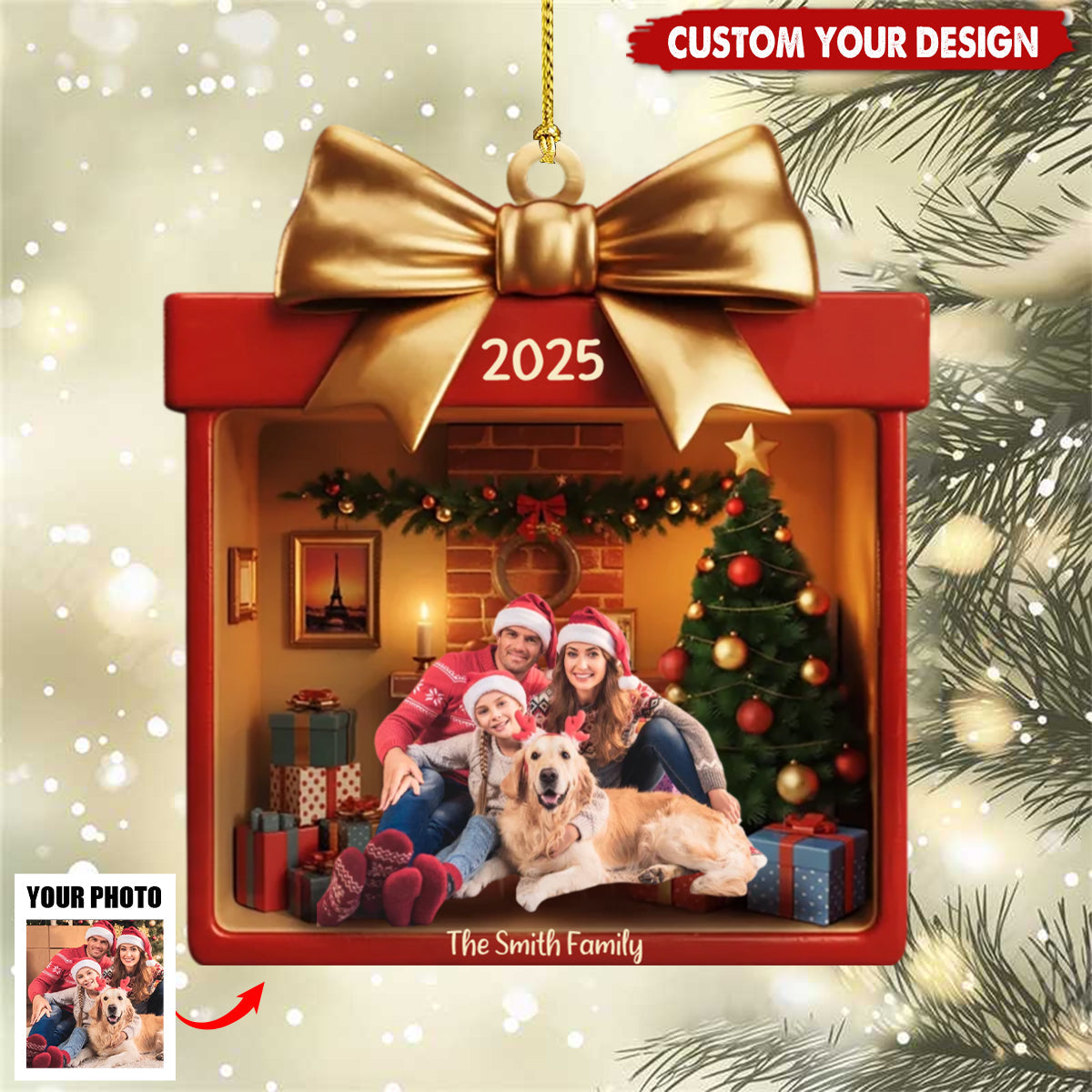 Golden Bow, Endless Love - Personalized Family Custom Acrylic Ornament