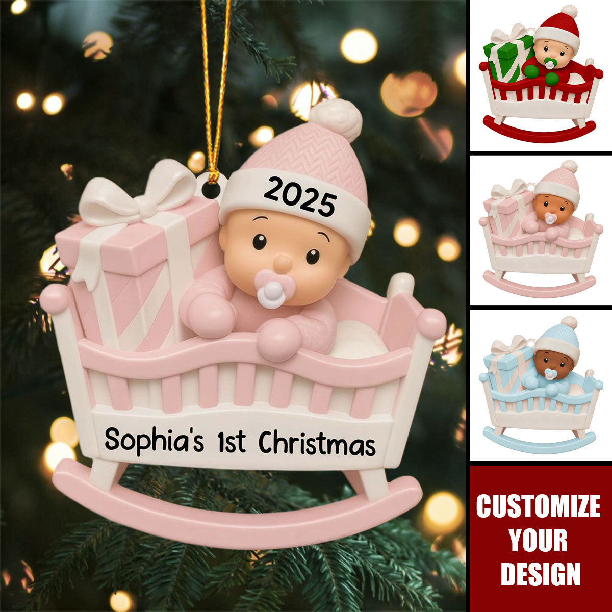 Your First Christmas, Baby In A Cradle - Personalized Acrylic Ornament,Gift For New Parents