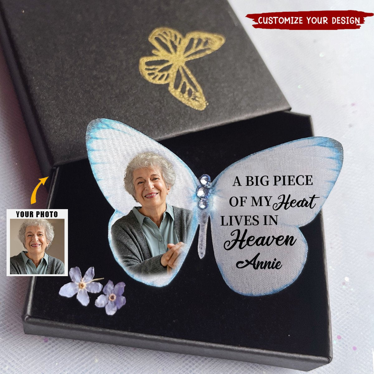 Sympathy Gift For Loss of Love One -Personalized Blue Butterfly Pin