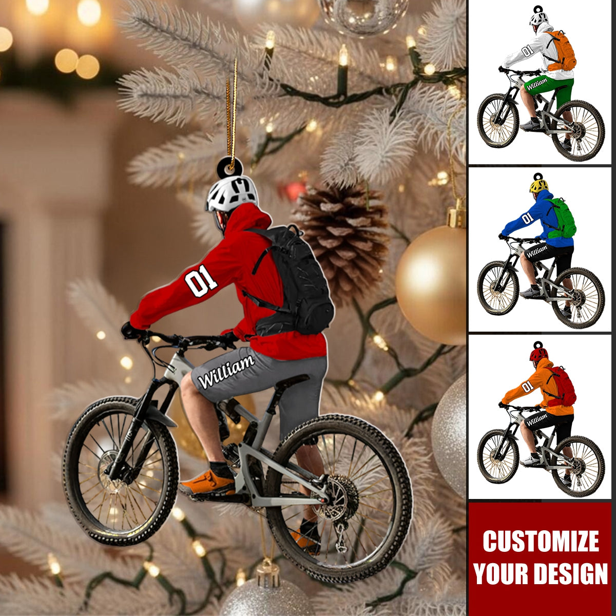 Personalized Mountain Biking Boy Christmas Ornament - Gifts For Biker