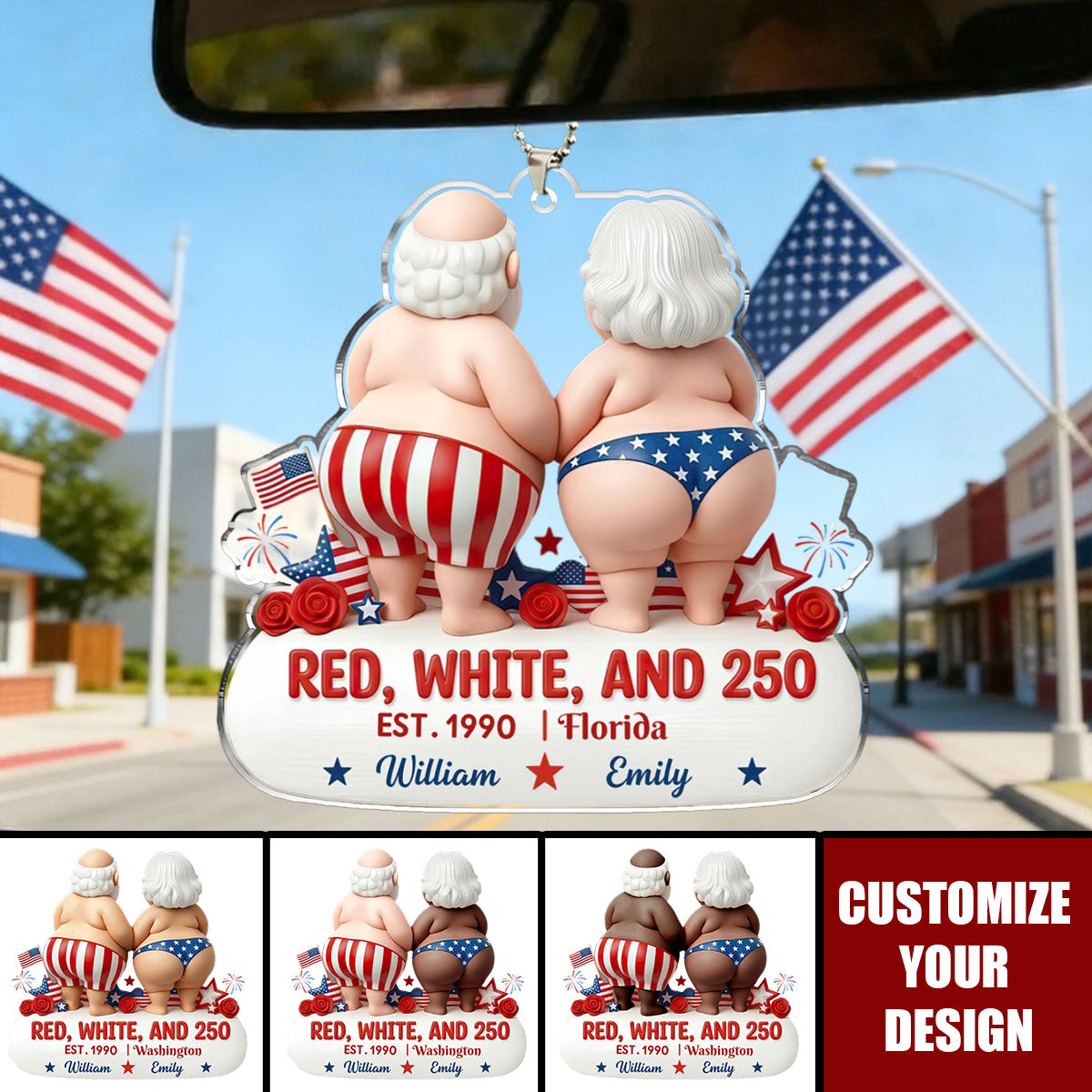 Celebrate 250 Years of America Anniversary Car Hanging Ornament, Gift For Couples