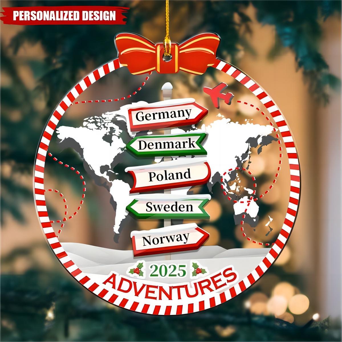 Personalized Travel Adventure Ornament, Traveling Christmas Ornament