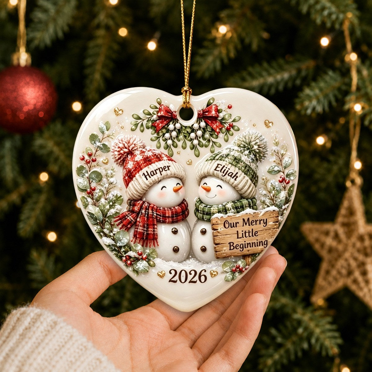 Personalized Couple Snowman First Christmas Ornament