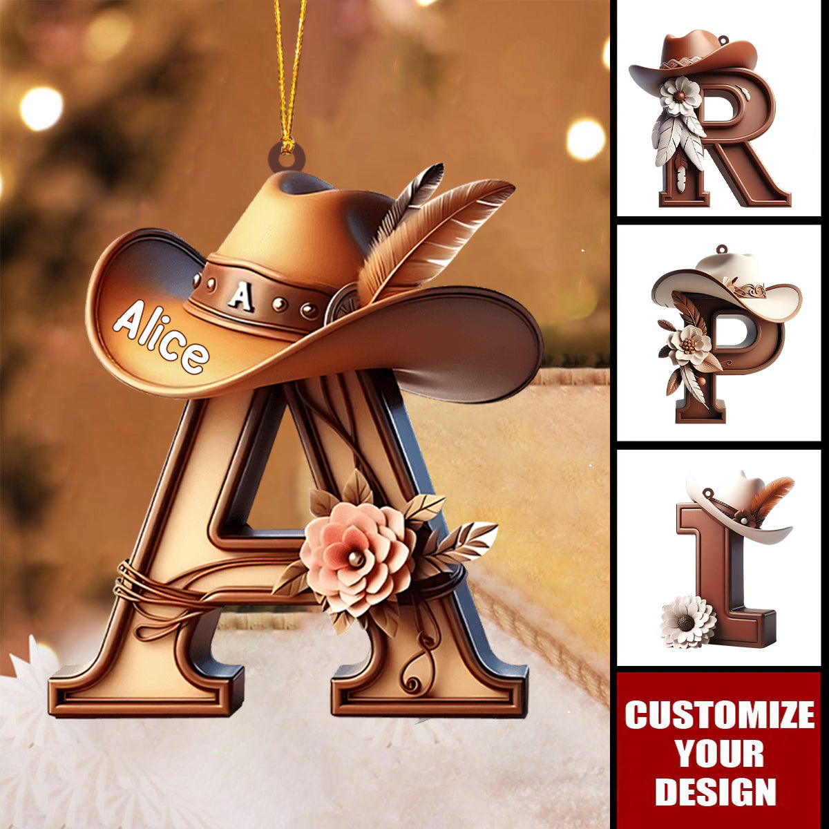 Strong Cowboy - Personalized Christmas Letter Ornament