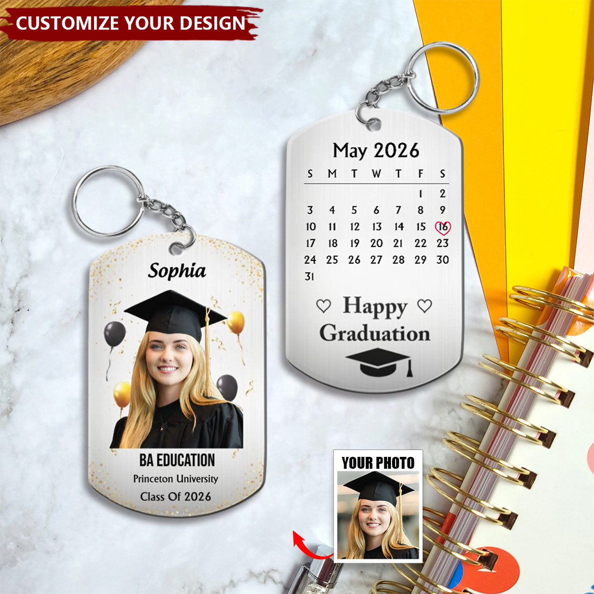 Custom Photo Happy Graduation - Personalized Aluminum Keychain - Graduation Gift