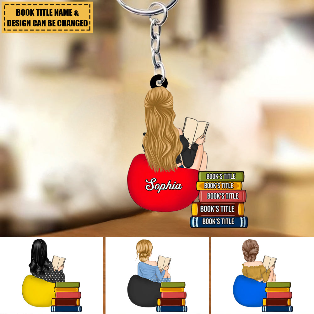 Personalized Girl Reading Custom Book Name Acrylic Keychain, Gift For Book Lovers