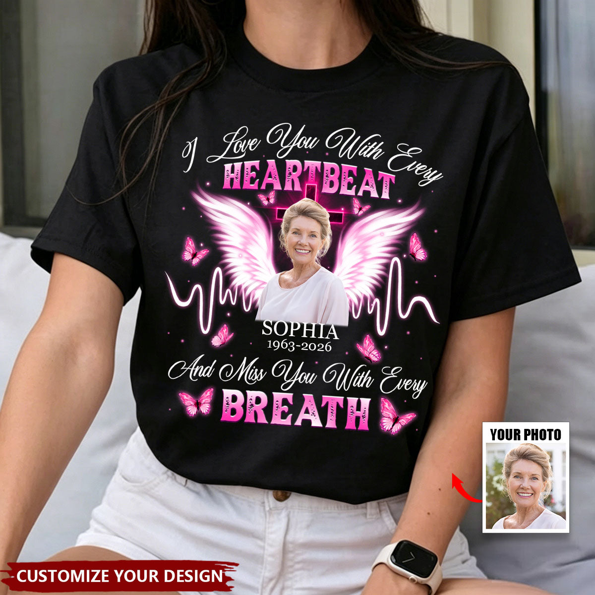 I Love You With Every Heartbeat - Personalized Photo Memorial T-Shirt