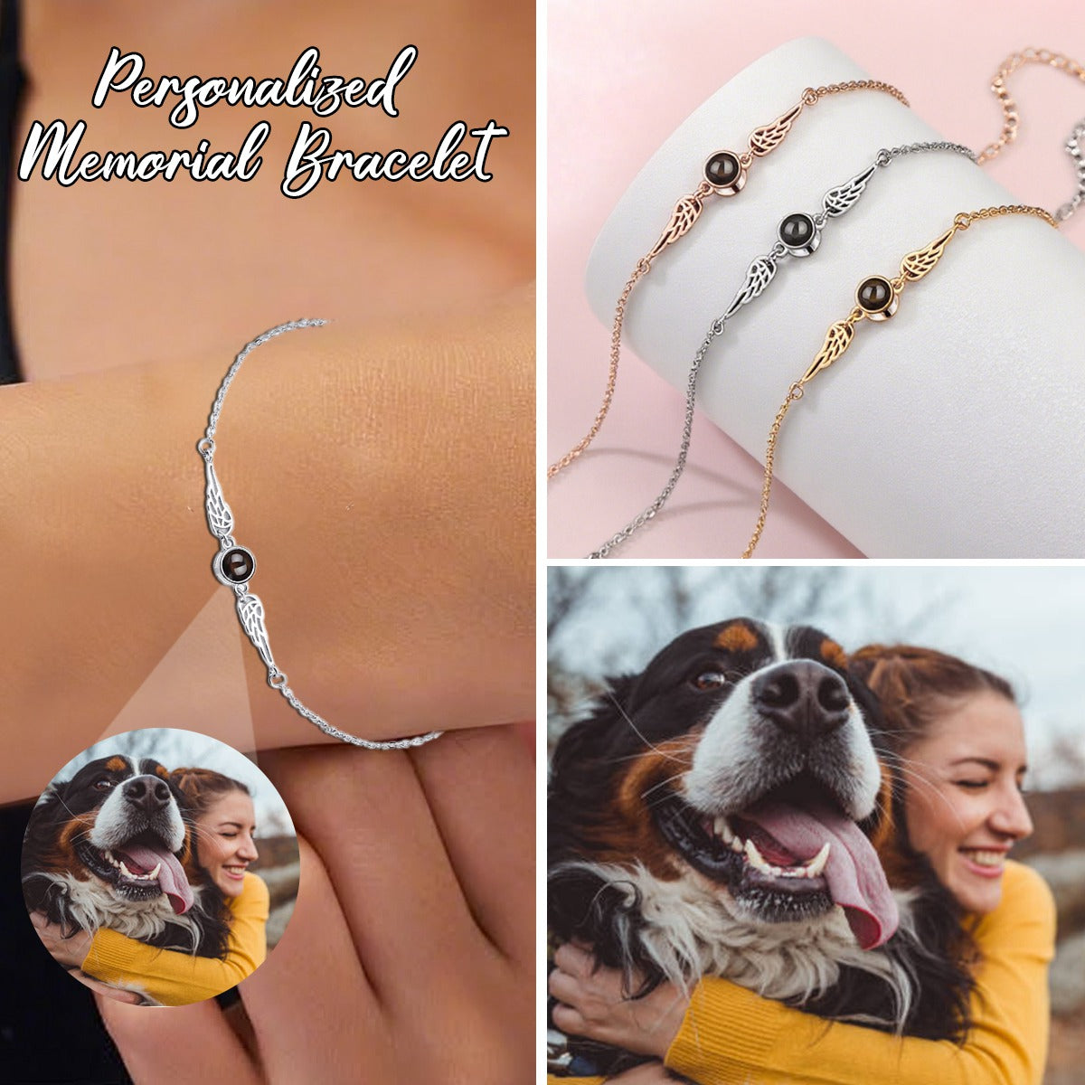 Personalized Angel Wing Projection Photo Bracelet -  Memorial Gift for Loss of Loved One