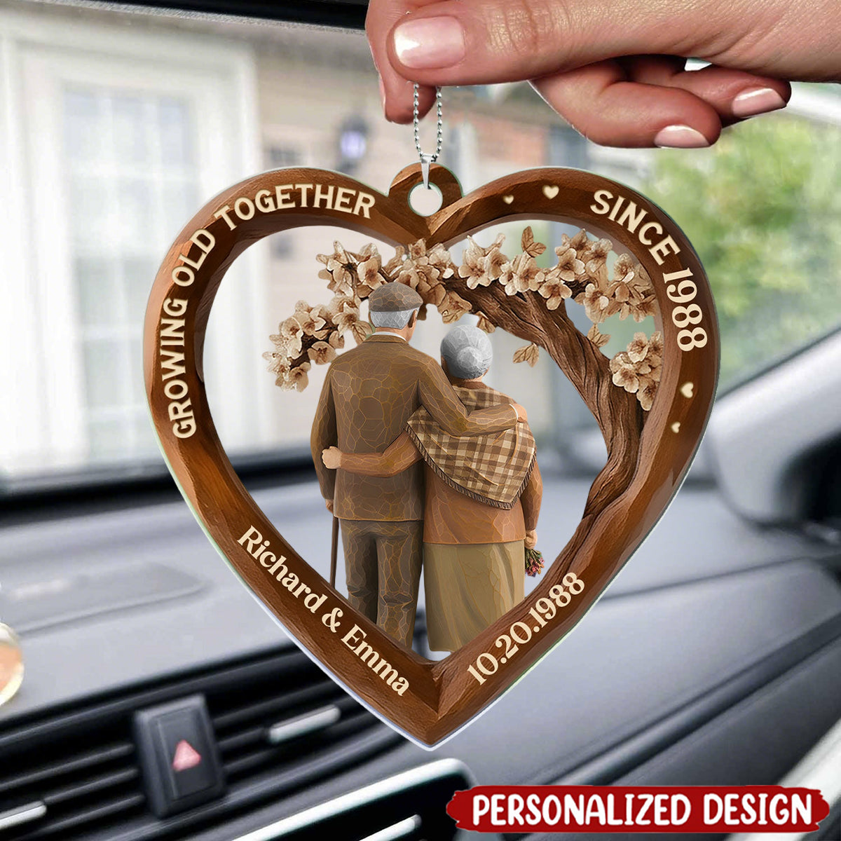 Growing Old Together Couple - Personalized Car Acrylic Hanging Ornament