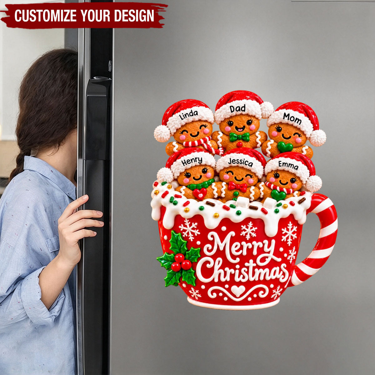 Merry Christmas - Personalized Gingerbread Cocoa Family Decal