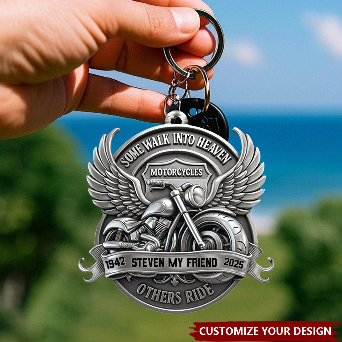Some Walk Into Heaven Keychain - Personalized Heaven Gift For Motorcycles Lovers