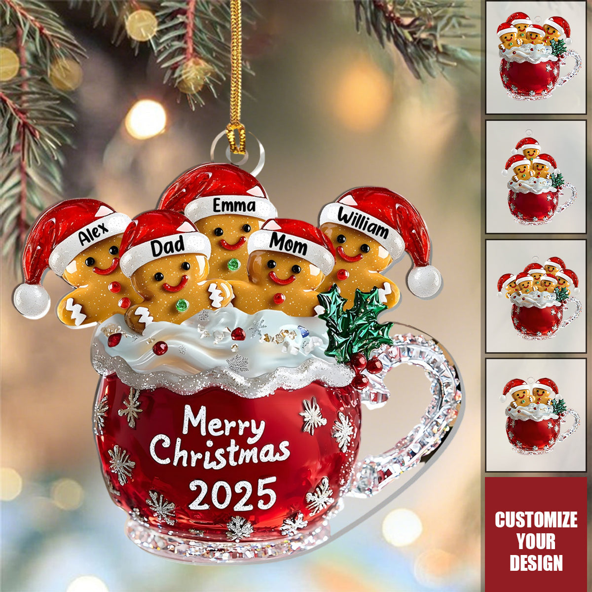 Crystal Gingerbread Family - Personalized Acrylic Ornament