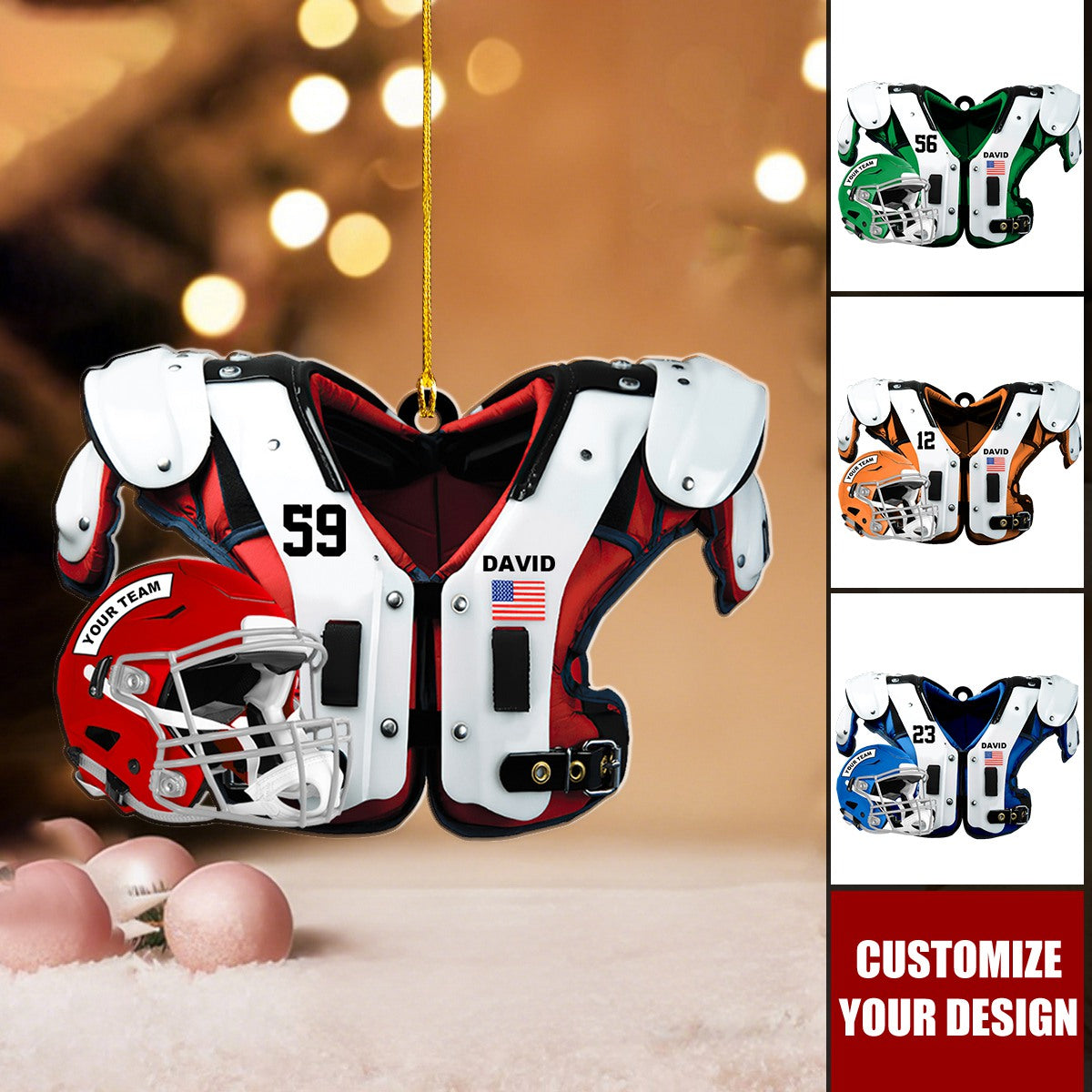 Personalized American Football Shoulder Pads And Helmet Ornament