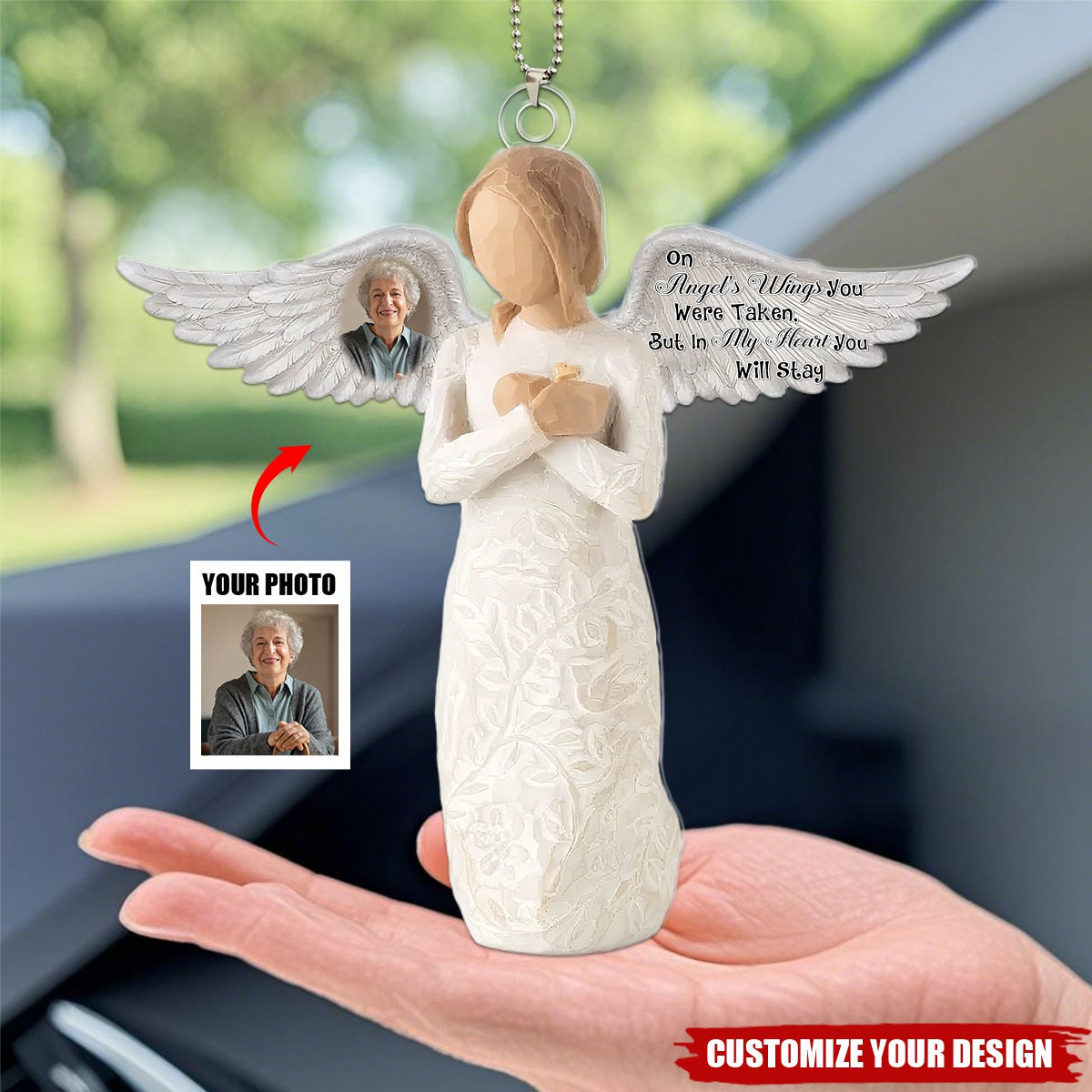 On Angel's Wings You Were Taken, But In My Heart You Will Stay - Personalized Acrylic Car Hanger