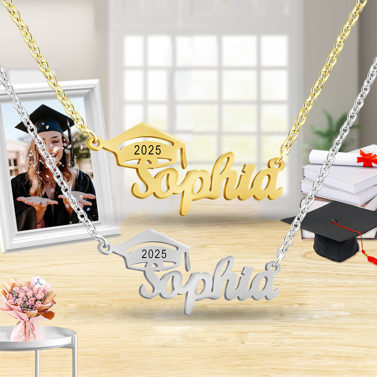 Graduation Gift for Class of 2025 Graduates - Personalized Graduation Name Necklace