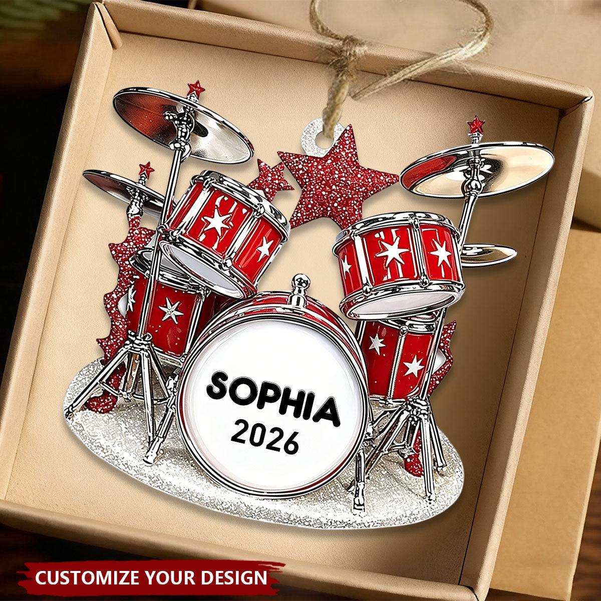 Personalized Drum Xmas Ornament, Custom Name Drum Acrylic Ornament