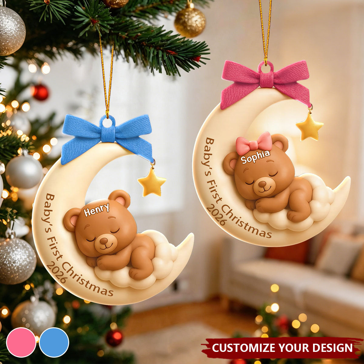 Personalized Baby's First Christmas Ornament, Baby Bear Ornament