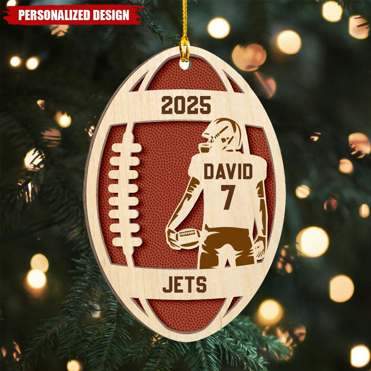 Football Player - Personalized 2-Layer Wooden Ornament