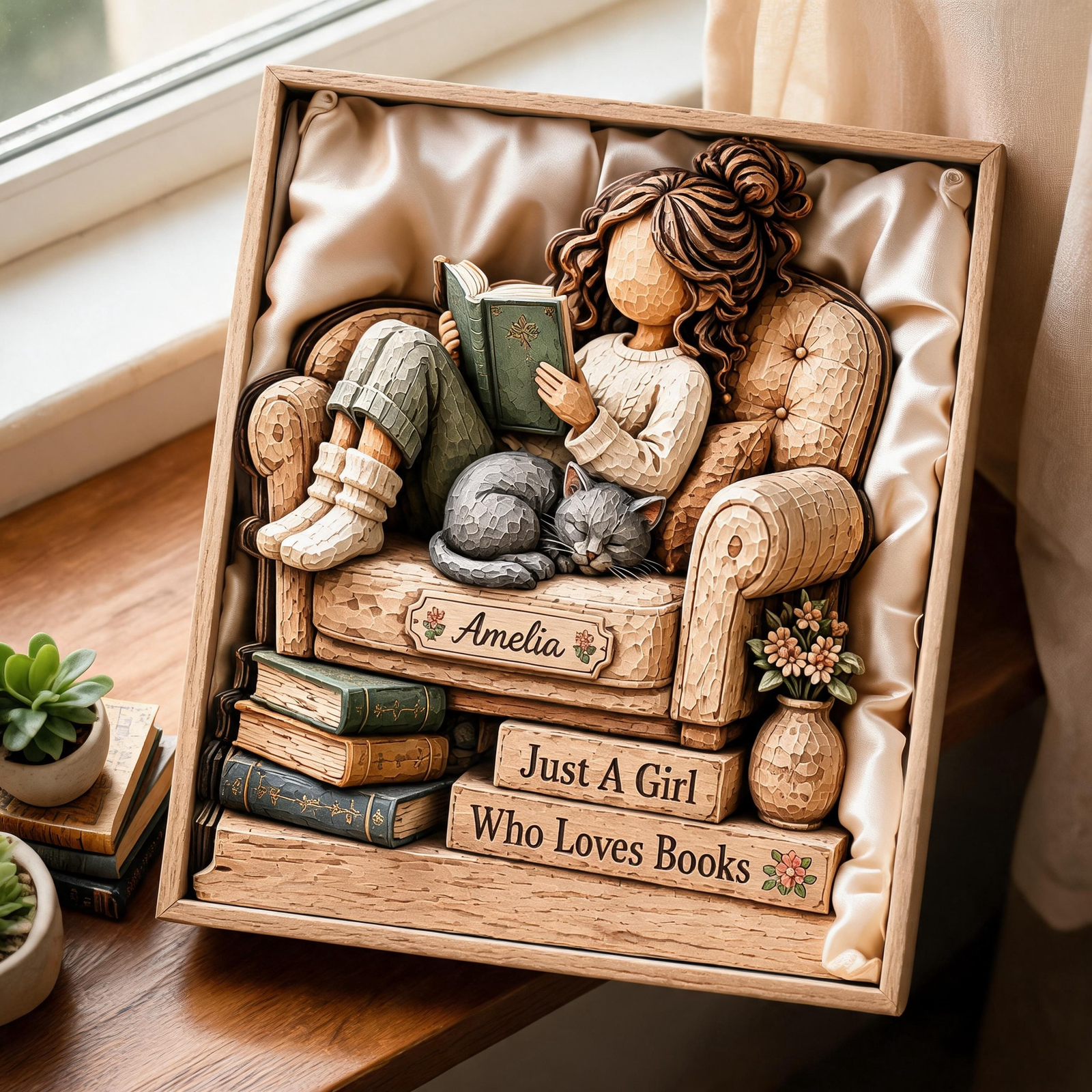 Personalized Book Lover Wooden Block, Custom Just A Girl Who Loves Books Figurine