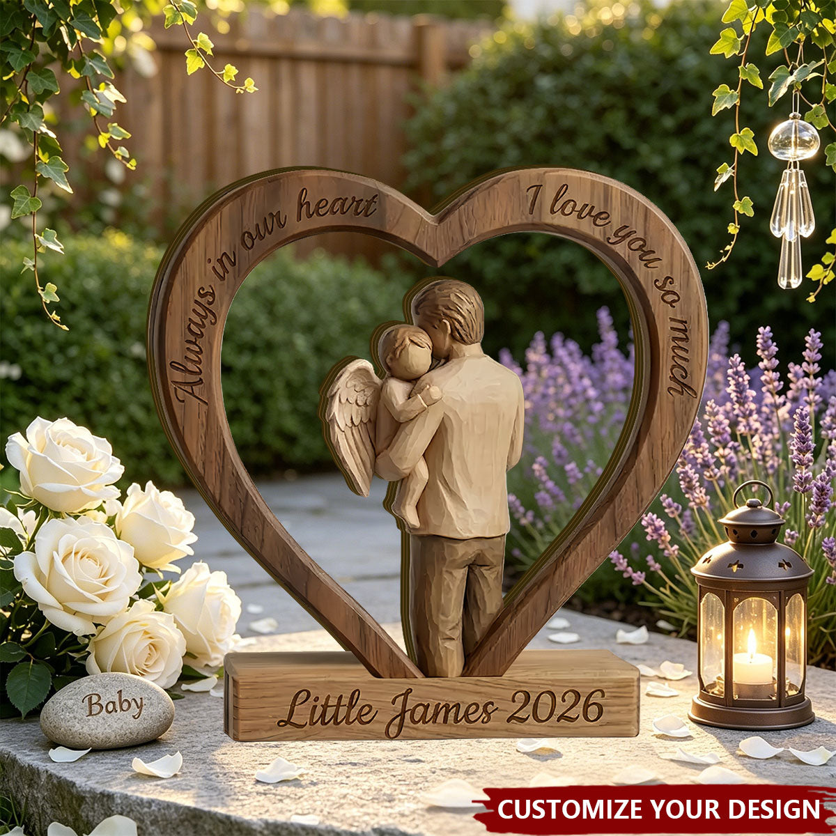 Angel Baby Remembrance Sign - Personalized Infant Loss Memorial Gift Wooden Heart Block