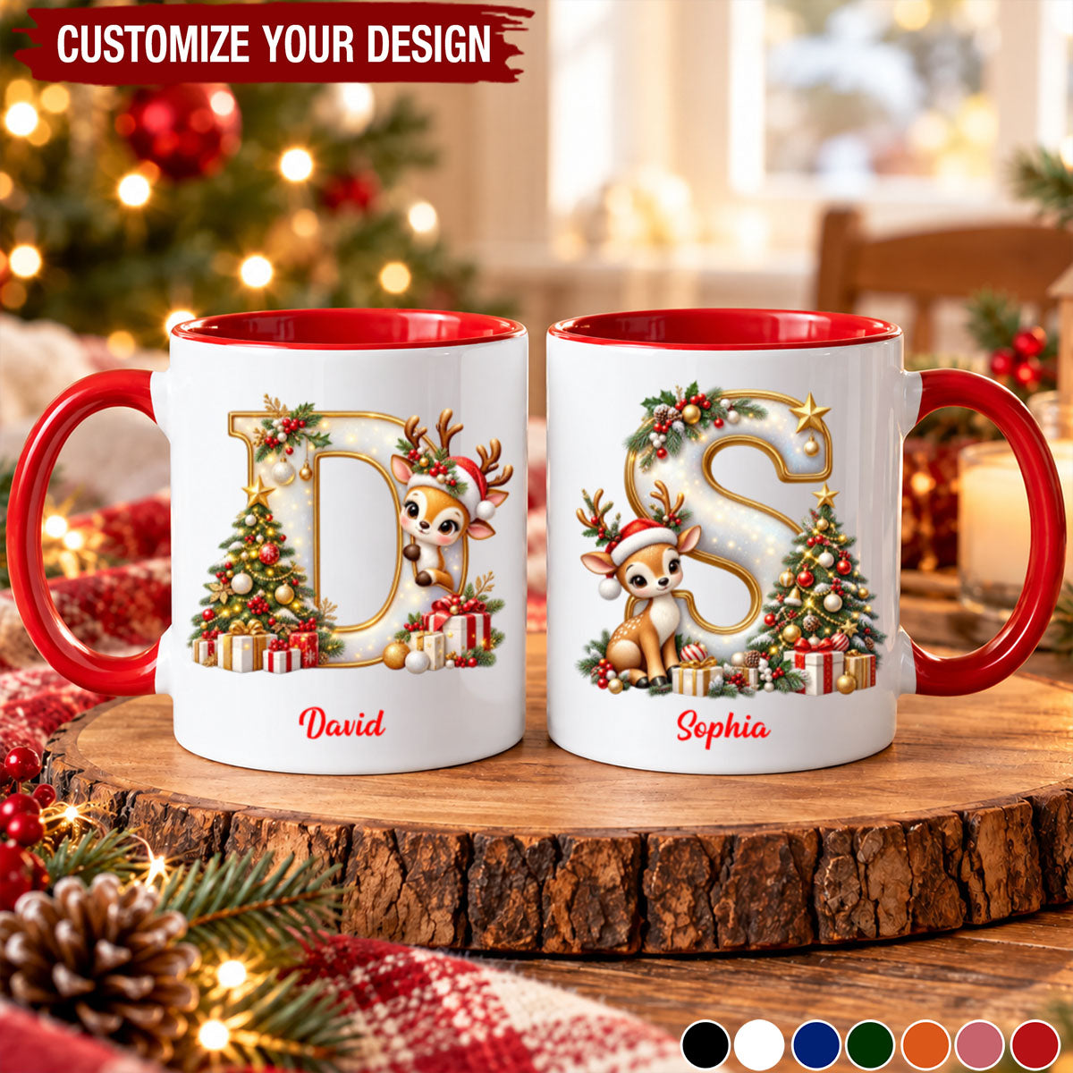 Personalized Initial Christmas Mug With Custom Name - Xmas Gift