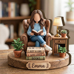 Just A Girl Who Loves Books Wooden Plaque,Custom Name Block