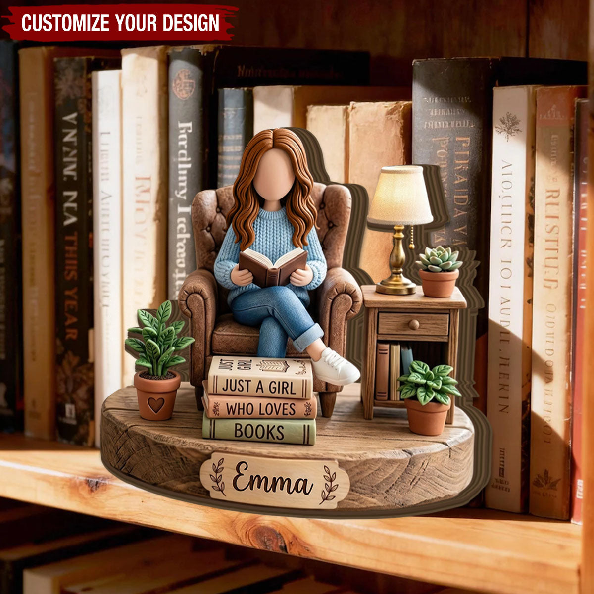 Just A Girl Who Loves Books Wooden Plaque,Custom Name Block