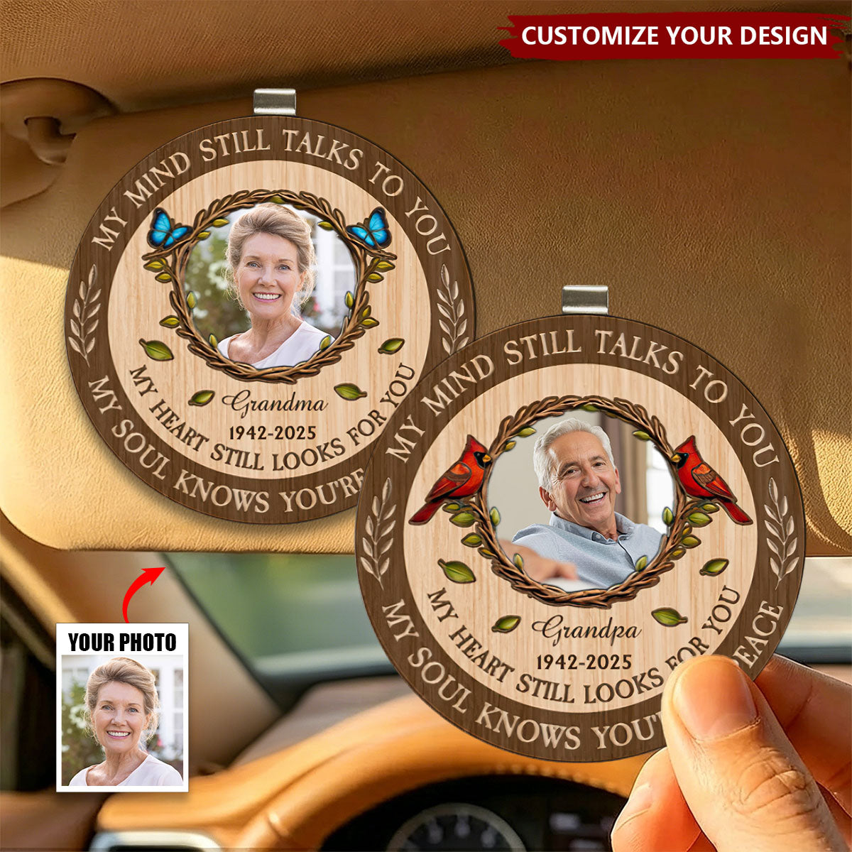 My Mind Still Talks To You And My Heart Still Looks For You - Personalized Car Visor Clip