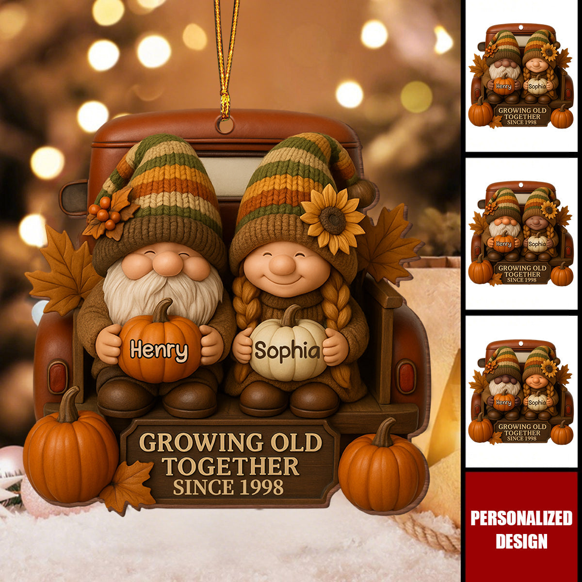 Personalized Couple Growing Old Together Custom Wood Ornament