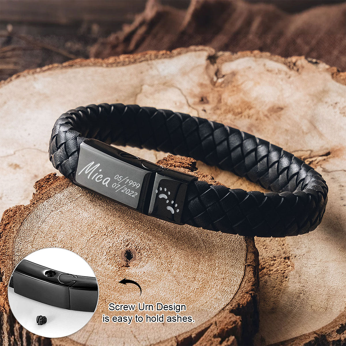 Personalized Custom Cremation Bracelet, Engraved Pet Ashes Bracelet