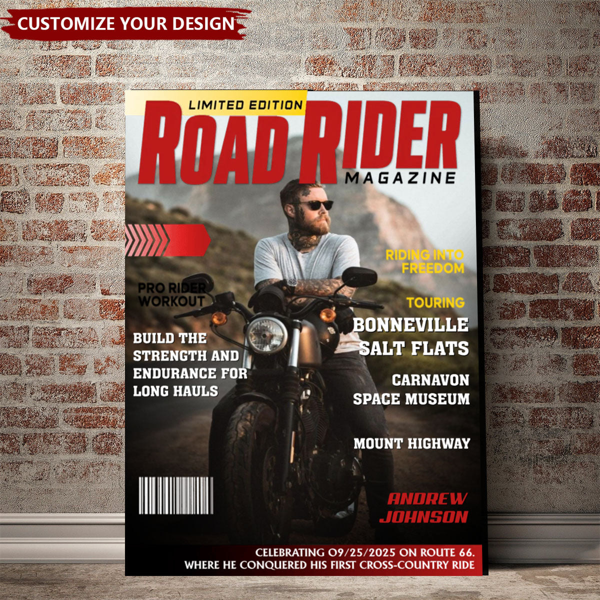 Personalized Road Rider Magazine Cover, Motorcycle Magazine Canvas