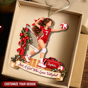 Personalized Volleyball Girl Christmas Ornament, Custom Name Volleyball Player Ornament