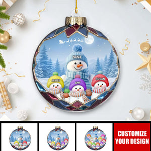 Realistic Christmas Blue Vibe Snowman Grandma Colorful Kids Personalized Acrylic Ornament