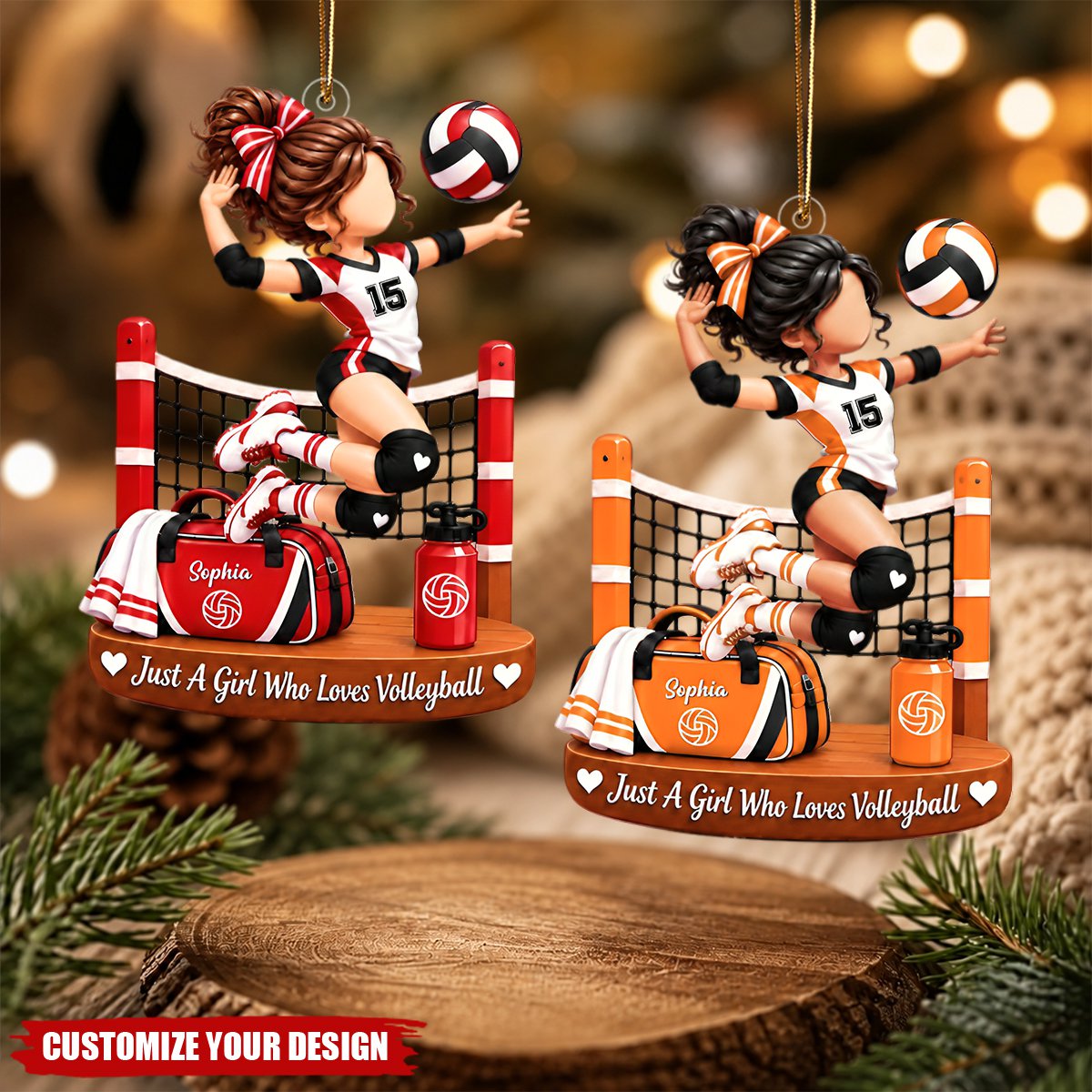 Personalized Volleyball Girl Christmas Ornament, Custom Name & Color Volleyball Christmas Gift