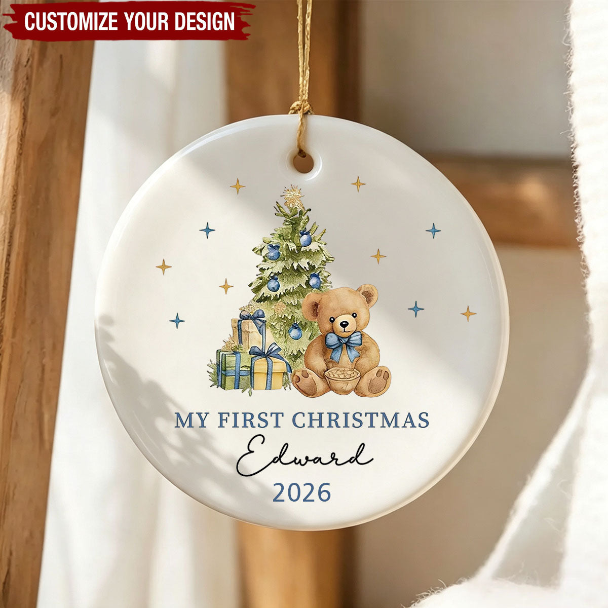 Personalized Baby First Christmas Bear Ornament