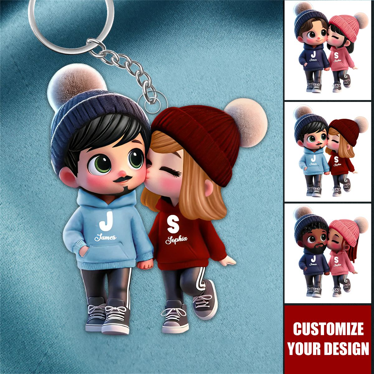 Cute Couple Kissing Personalized Couple Acrylic Keychain