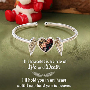 Personalized Angel Wings And Heart Bracelet, Memorial Gift-Upload Photo