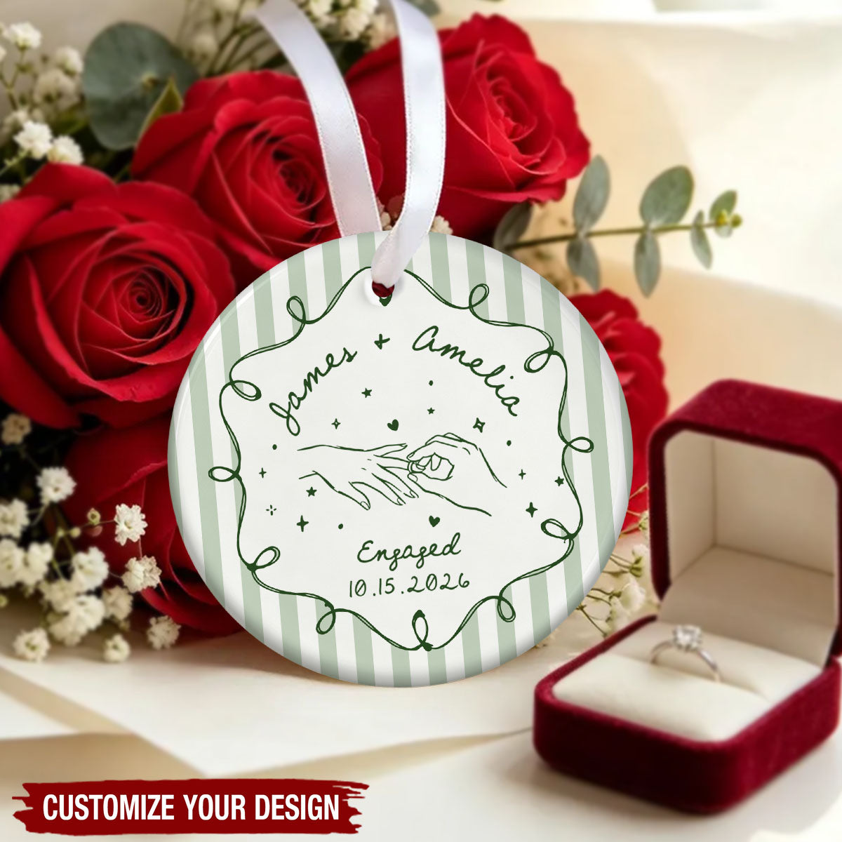 Personalized Married Engagement Ceramic Ornament - Wedding Gift Newlyweds