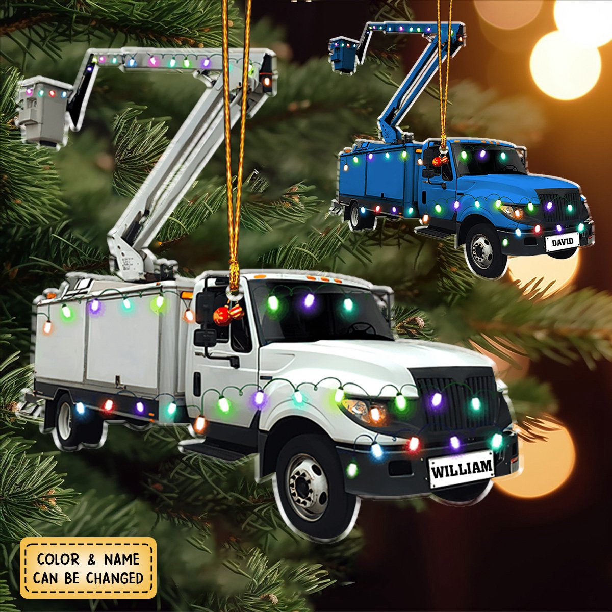 Personalized Lineman Bucket Truck Christmas Ornament- Gift for Lineman