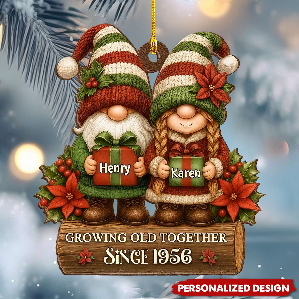 Couple Growing Old Together - Personalized Wooden Ornament