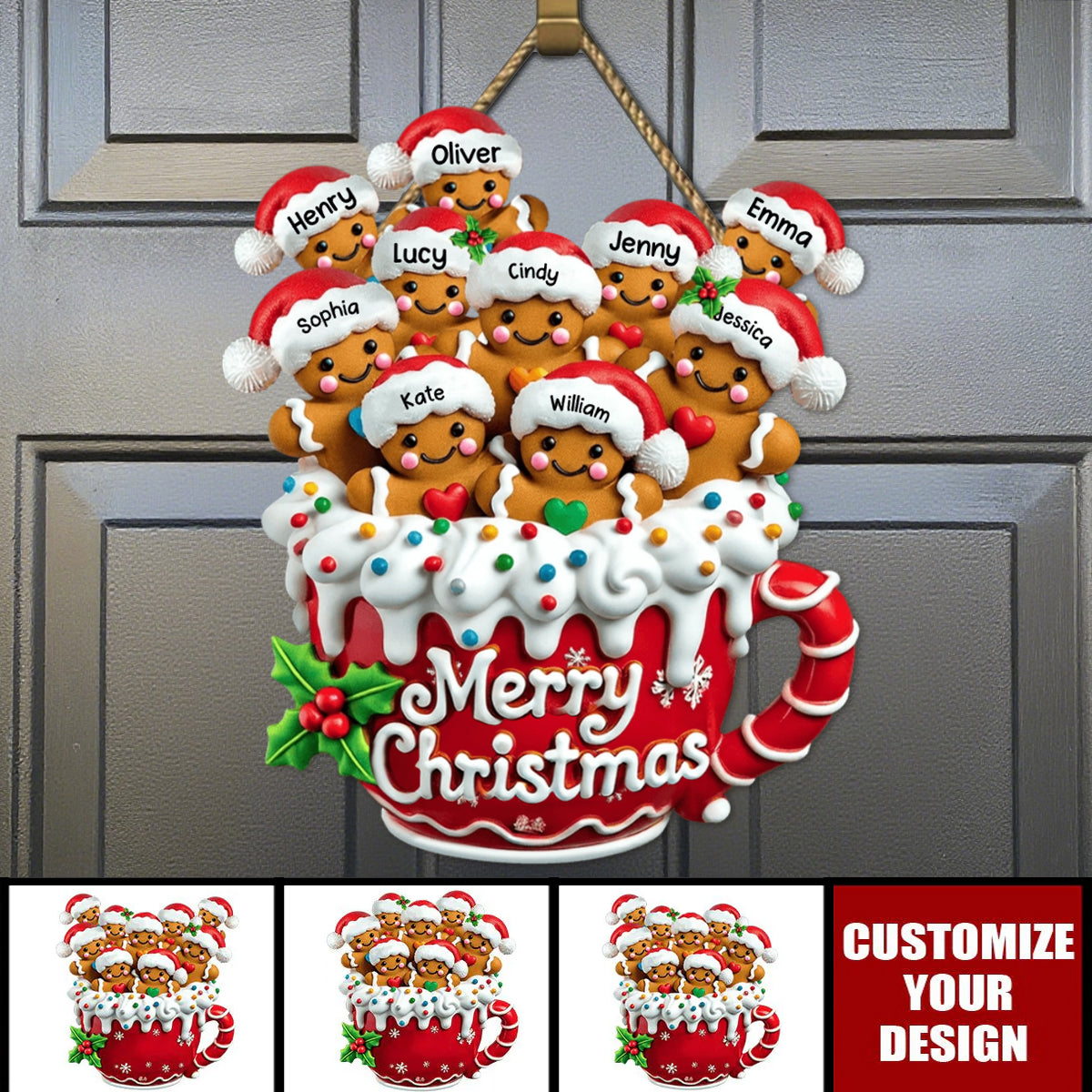 Merry Christmas - Personalized Gingerbread Family Christmas Wood Sign