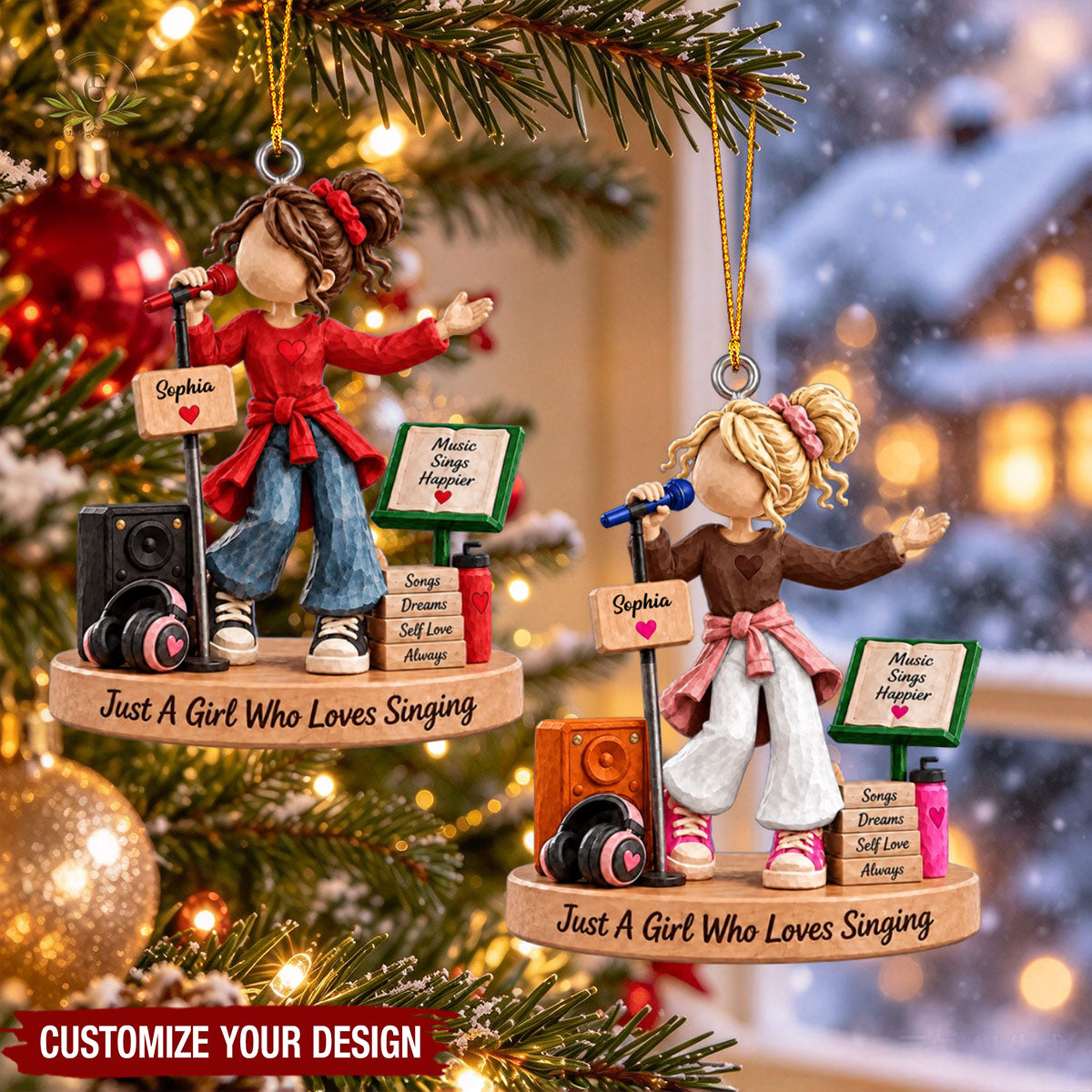 Personalized Singing Girl Ornament, Custom Singer Gift, Music Lover Christmas Keepsake